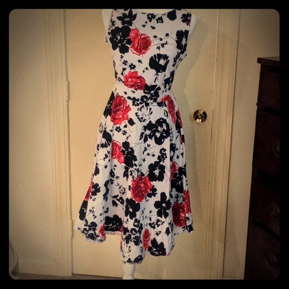 White A-Line with red and black floral